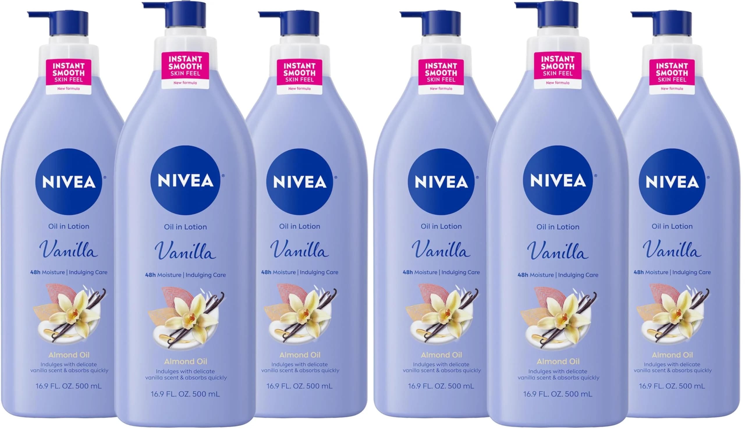 NIVEA Oil Infused Vanilla and Almond Oil Body Lotion for Women, 1014 ml (33.8 Fl Oz) Pack of 6 | 48-Hour Hydration with Almond Oil - main product image