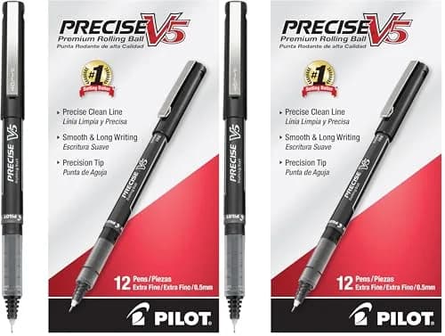 PILOT Precise V5 Rollerball Pens Extra Fine Point 0.5 mm Black 24 Count (Pack of 2) | Smooth Ink Flow for Students & Office thumbnail 1