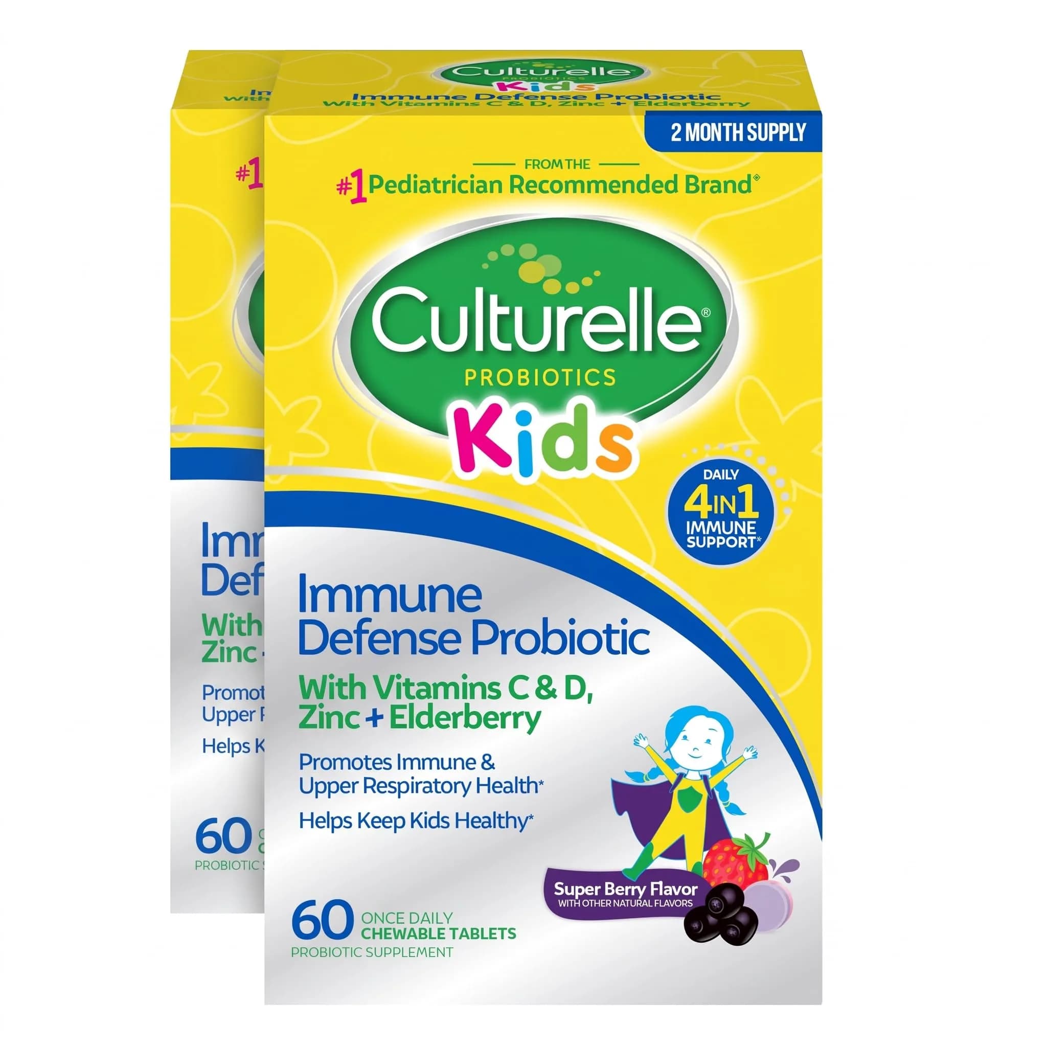 Culturelle Immune Defense Probiotic with Vitamin C, D & Elderberry Mixed Berry Chewables 120 Count (240g / 8.4 oz) | 4-in-1 Immune Support for Kids Ages 3+