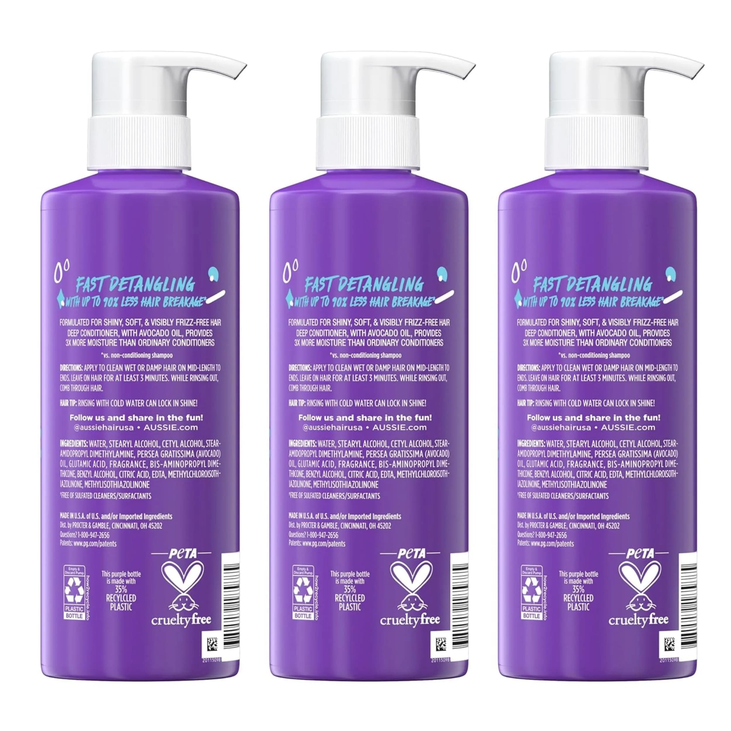 Aussie 3 Minute Miracle Moist Deep Conditioner for Dry Hair, Avocado & Jojoba Oil, 48 Fl Oz Total (Pack of 6 x 16 Fl Oz Bottles) | Hydrating & Smoothing - view 8