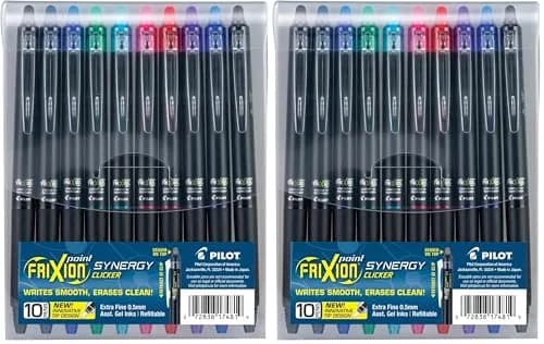 PILOT FriXion Synergy Clicker Erasable Gel Ink Pens, Extra Fine Point, 0.5mm, Assorted Ink Colors, 20 Count (Pack of 2) - main product image