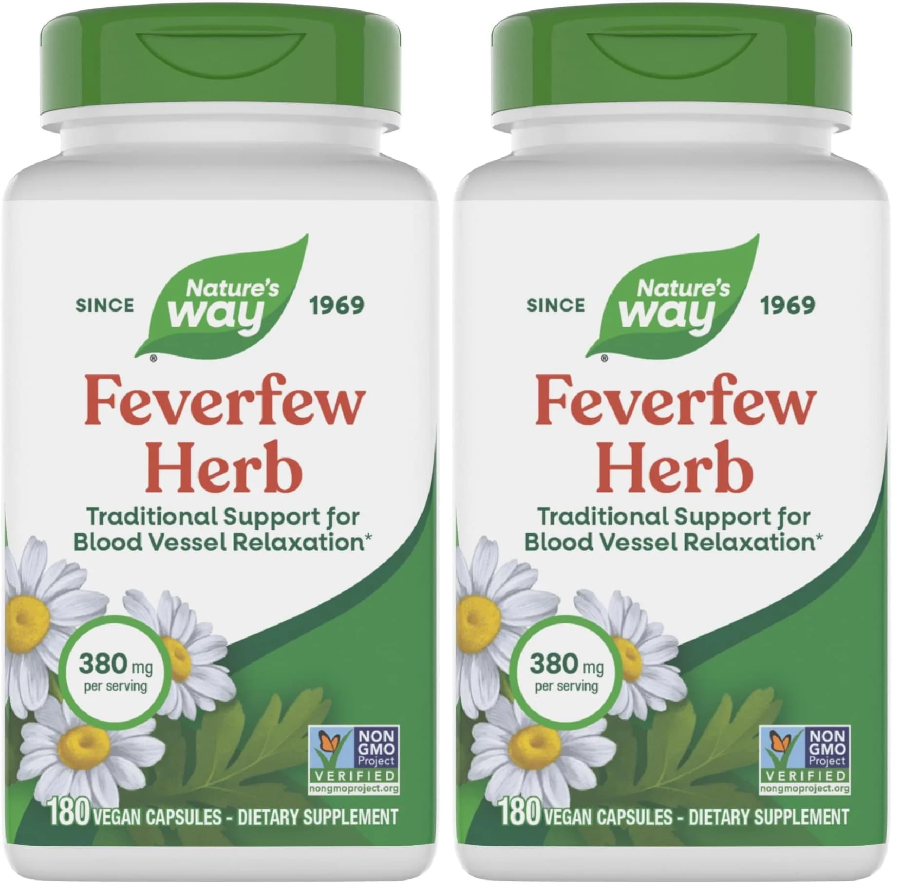 Nature's Way Feverfew Herb Capsules 380 mg (180 Count, Pack of 2) | Traditional Support for Blood Vessel Relaxation - main product image
