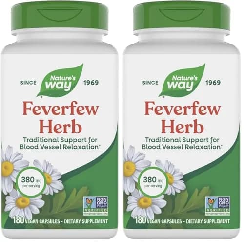 Nature's Way Feverfew Herb Capsules 380 mg (180 Count, Pack of 2) | Traditional Support for Blood Vessel Relaxation thumbnail 1