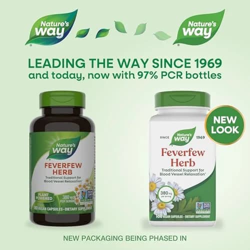 Nature's Way Feverfew Herb Capsules 380 mg (180 Count, Pack of 2) | Traditional Support for Blood Vessel Relaxation thumbnail 2