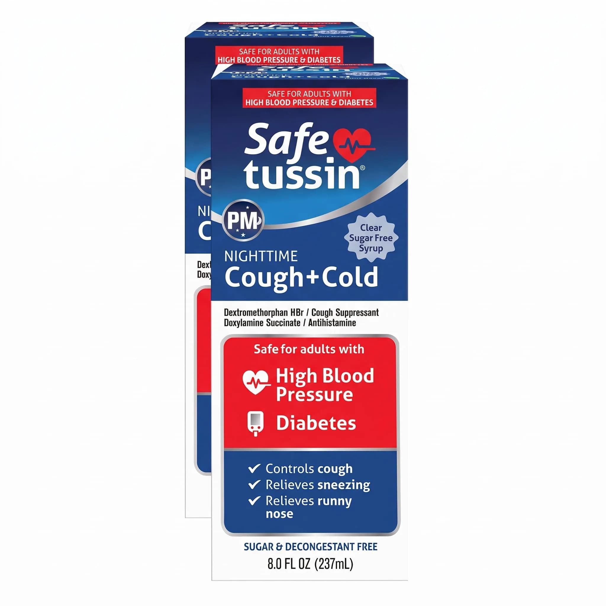 Safetussin PM Night Time Cold and Cough Medicine for Adults, 8 oz | 16 Fl Oz Syrup for Night Relief — 8 Ounce