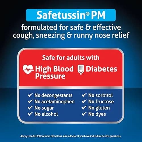 Safetussin PM Night Time Cold and Cough Medicine for Adults, 8 oz | 16 Fl Oz Syrup for Night Relief thumbnail 2