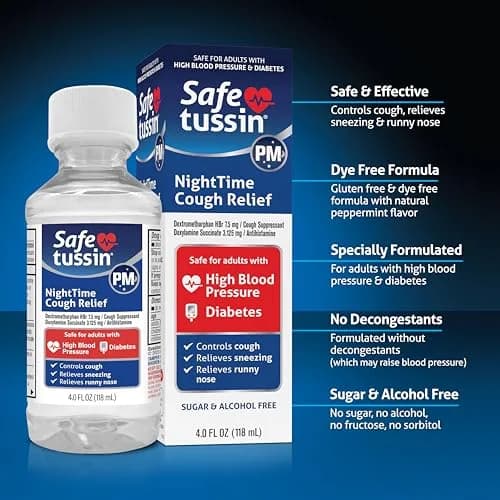 Safetussin PM Night Time Cold and Cough Medicine for Adults, 8 oz | 16 Fl Oz Syrup for Night Relief thumbnail 3