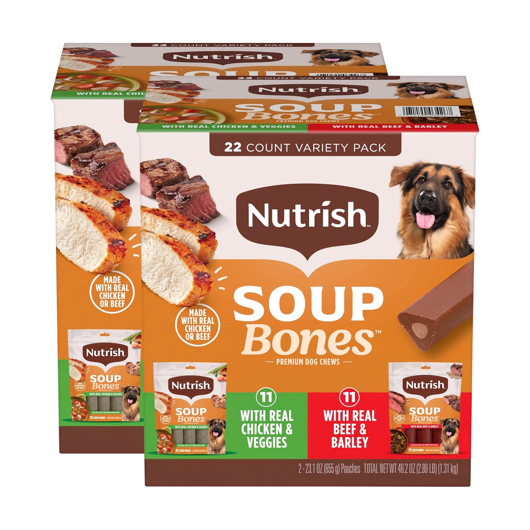 Nutrish Rachael Ray Soup Bones Long Lasting Dog Chews Variety Pack, 22 Count (Pack of 2) | Tasty, Long-Lasting Dog Chews with Real Meat