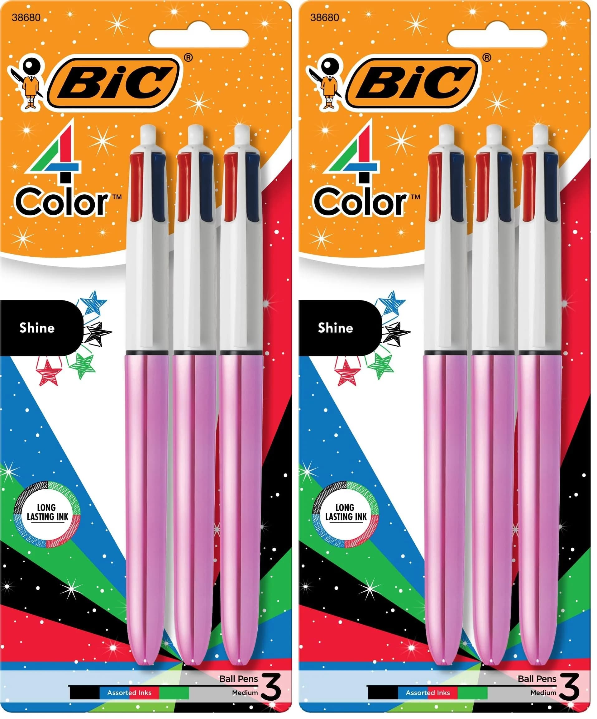 BIC 4 Color Shine Retractable Ballpoint Pen, 1.0mm Medium Point, Assorted Ink, Pack of 6 - main product image