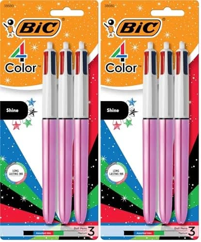 BIC 4 Color Shine Retractable Ballpoint Pen | 1.0 mm Point, Assorted Ink, Pack of 6 thumbnail 1