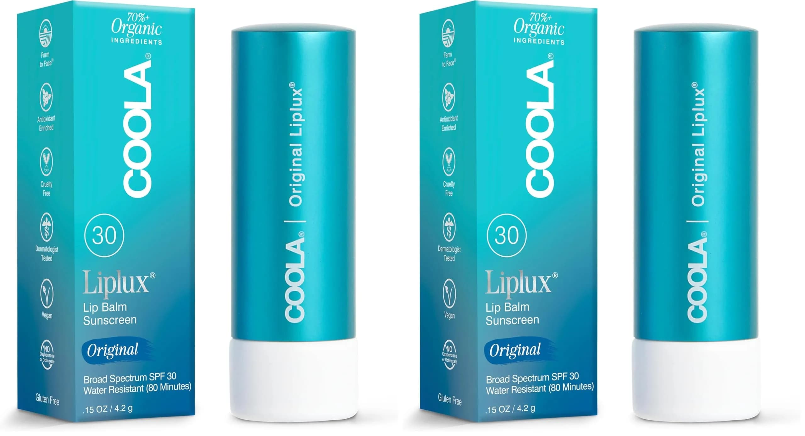COOLA Liplux SPF 30 Organic Lip Balm Sunscreen 0.15 oz | Hydrating, Water-Resistant, Vegan — Original
