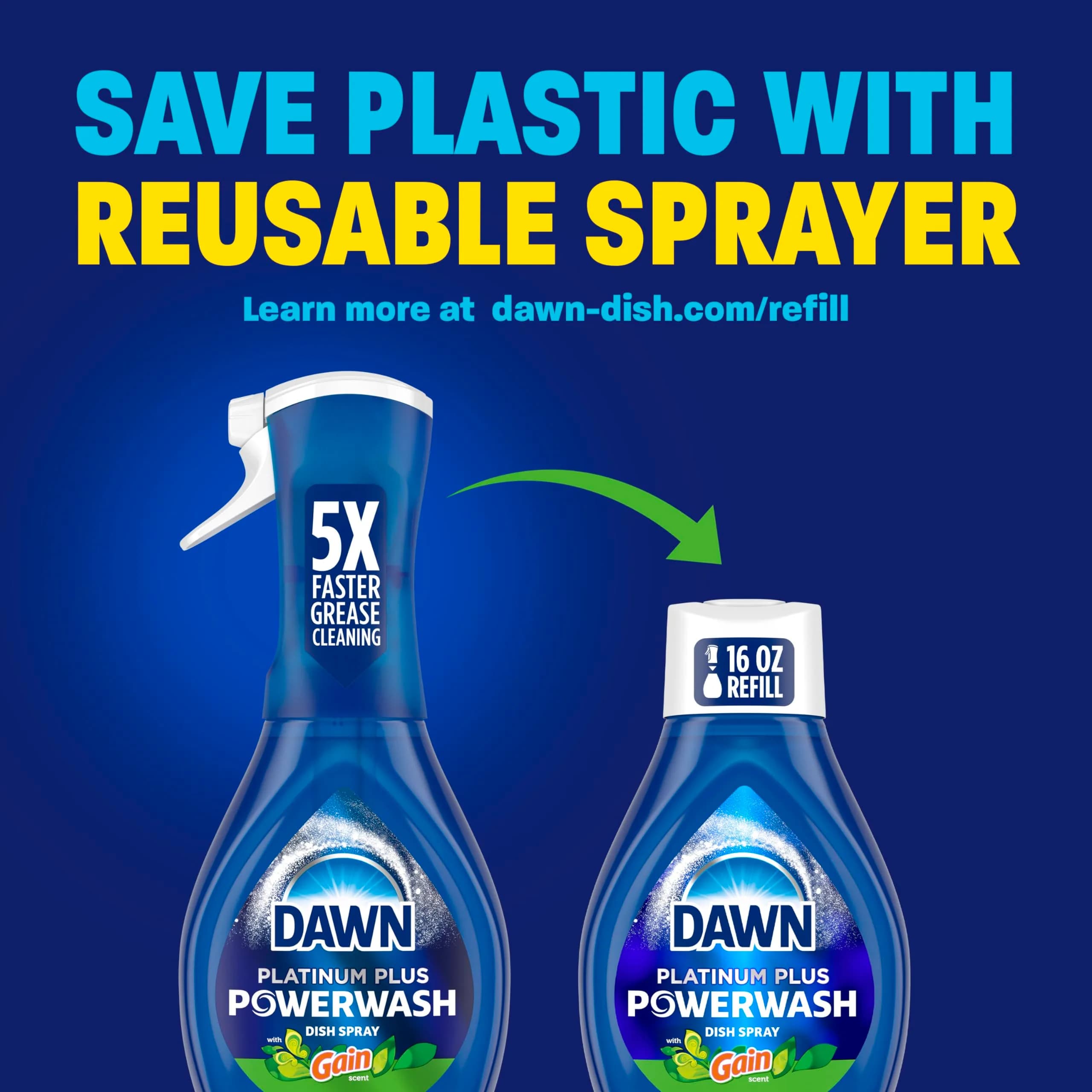 Dawn Powerwash Gain Original Dish Spray Starter Kit 946ml (32 Fl Oz) | Removes 99% Grease - view 6
