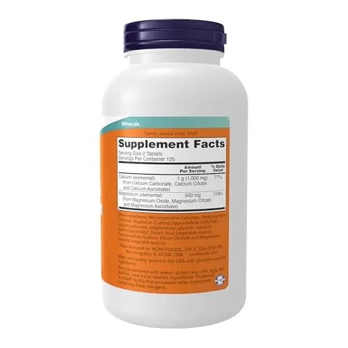NOW Foods Calcium & Magnesium 2:1 Ratio High Potency 1g Calcium / 500mg Magnesium Tablets (500 Tablets Total) thumbnail 2