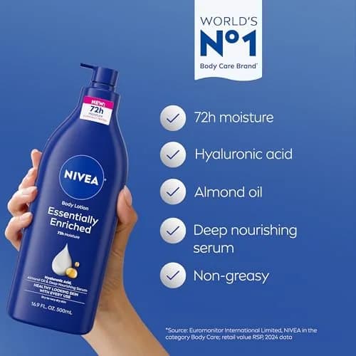 NIVEA Essentially Enriched Body Lotion for Very Dry Skin with Hyaluronic Acid, Almond Oil & Deep Nourishing Serum, 67.6 Fl Oz (Pack of 4) | 72-Hour Moisture Lock thumbnail 3
