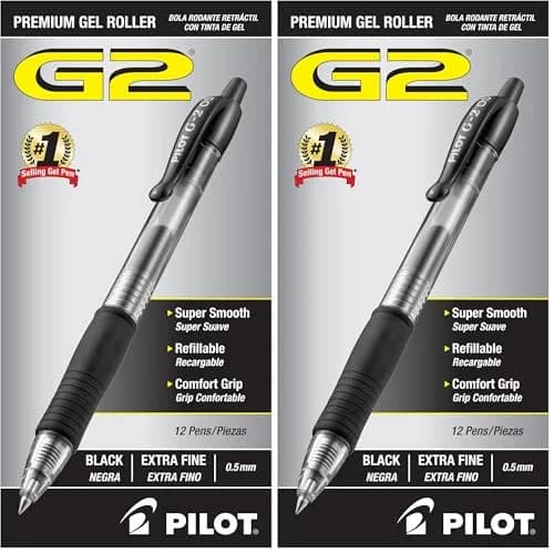 PILOT G2 Premium Gel Roller Pens, Extra Fine Point 0.5 mm, Black Ink, 24 Pens | Ideal for School, Journaling & Office Writing thumbnail 1
