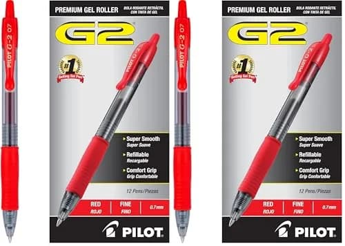 PILOT G2 Premium Retractable Gel Pens, Red Ink, Fine Point 0.7mm, 24 Count (Pack of 2) | Longest-Lasting Gel Ink Pen thumbnail 1