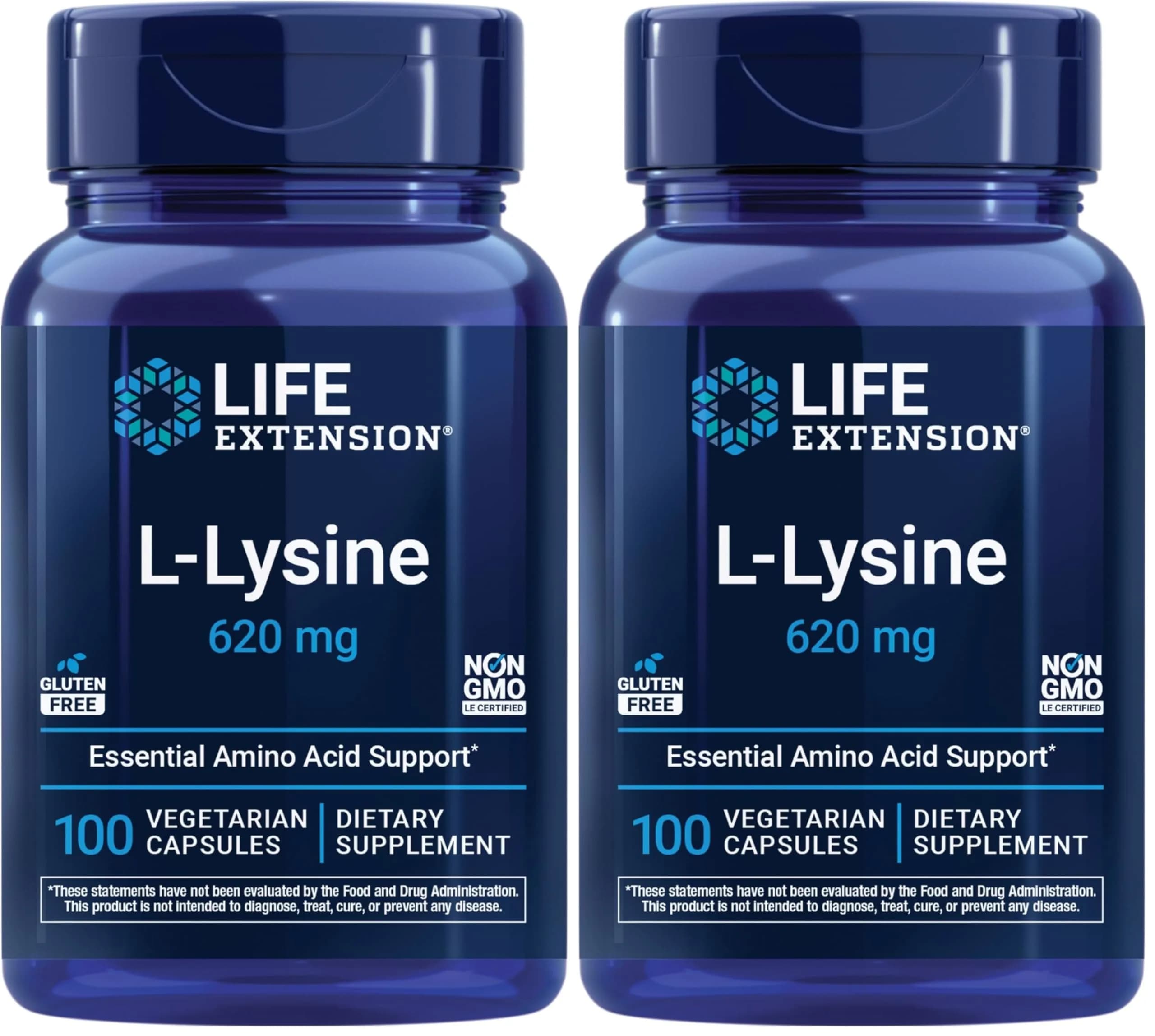 Life Extension L-Lysine 620mg Vegetarian Capsules (200 Count) | Essential Amino Acid for Healthy Nitrogen Balance - main product image