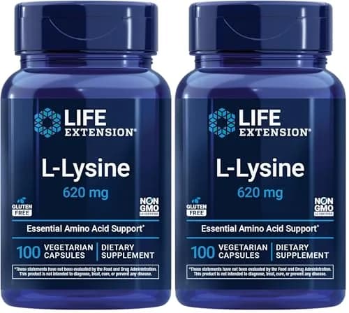 Life Extension L-Lysine 620mg Vegetarian Capsules (200 Count) | Essential Amino Acid for Healthy Nitrogen Balance thumbnail 1