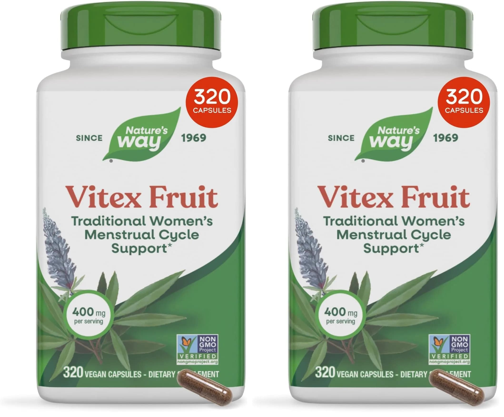 Nature's Way Vitex Fruit Capsules | 640 Count (320 Capsules x 2) Vegan Herbal Supplement - main product image