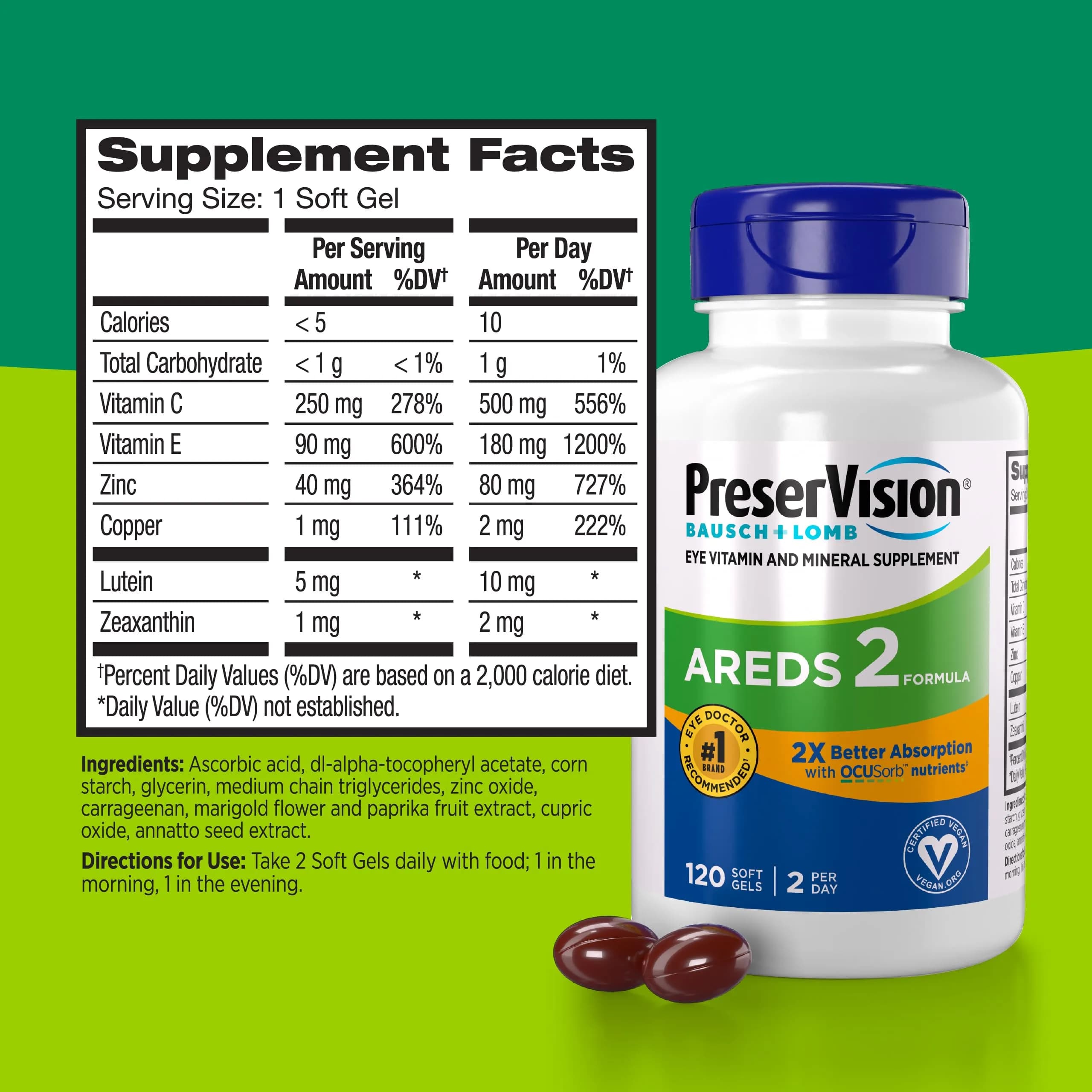 PreserVision AREDS 2 Vegan Soft Gels Eye Vitamin & Mineral Supplement 240 Count (Pack of 2) | Clinically Proven Eye Health Formula - view 7