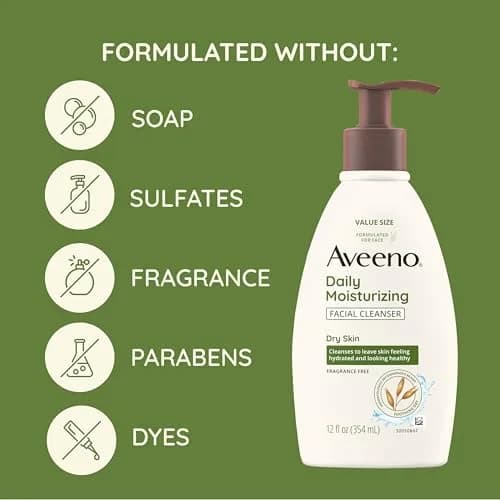 Aveeno Daily Moisturizing Facial Cleanser for Dry Skin | Gentle Hydrating Oat Formula (12 Fl Oz) | Fragrance-Free thumbnail 4