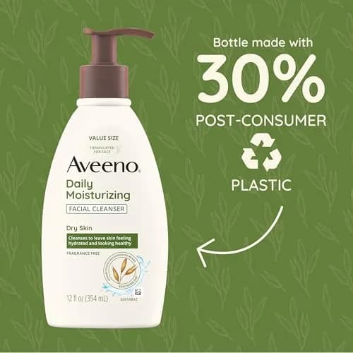 Aveeno Daily Moisturizing Facial Cleanser for Dry Skin | Gentle Hydrating Oat Formula (12 Fl Oz) | Fragrance-Free thumbnail 5