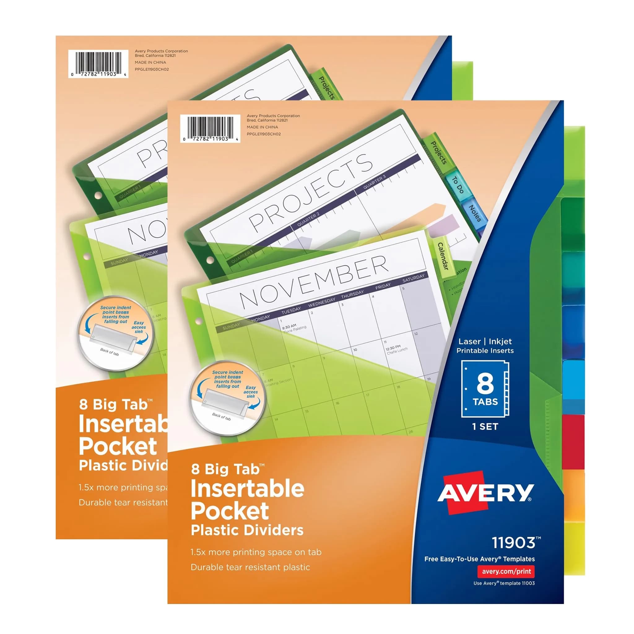 Avery Big Tab Insertable Plastic Dividers for 3 Ring Binders, 8 Tabs, Multicolor, Pack of 2 | Larger Tabs for Easy Labeling (70-120 chars) — 0