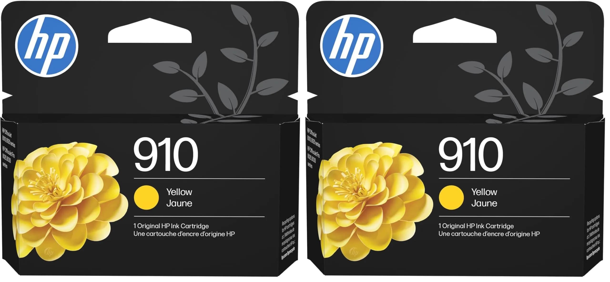 HP 910 Yellow Ink Cartridge 2 Pack | Fade-Resistant Documents & Brilliant Images — Yellow