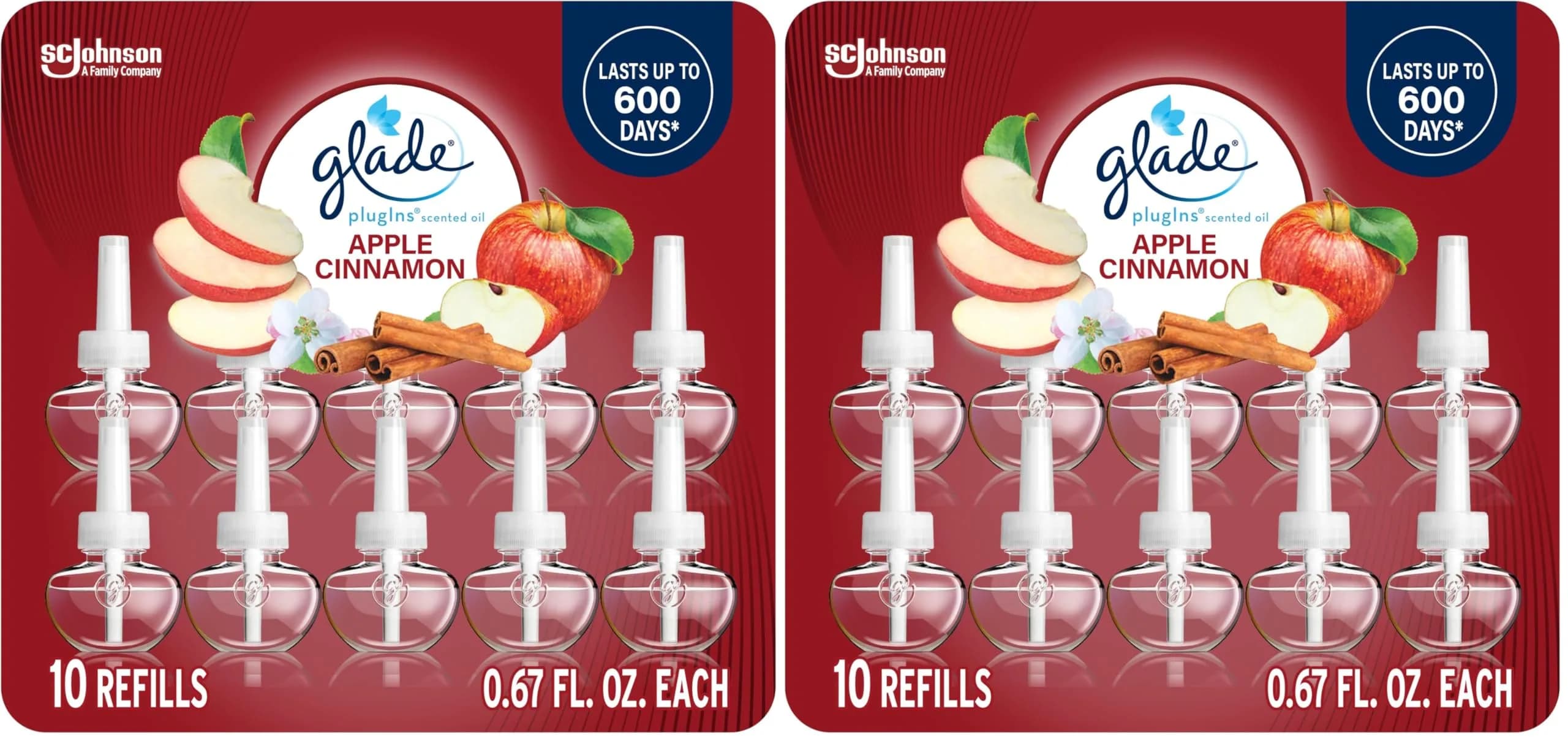 Glade PlugIns Refills Air Freshener Apple Cinnamon Scent, 10 Count | Essential Oils for Home & Bathroom - main product image