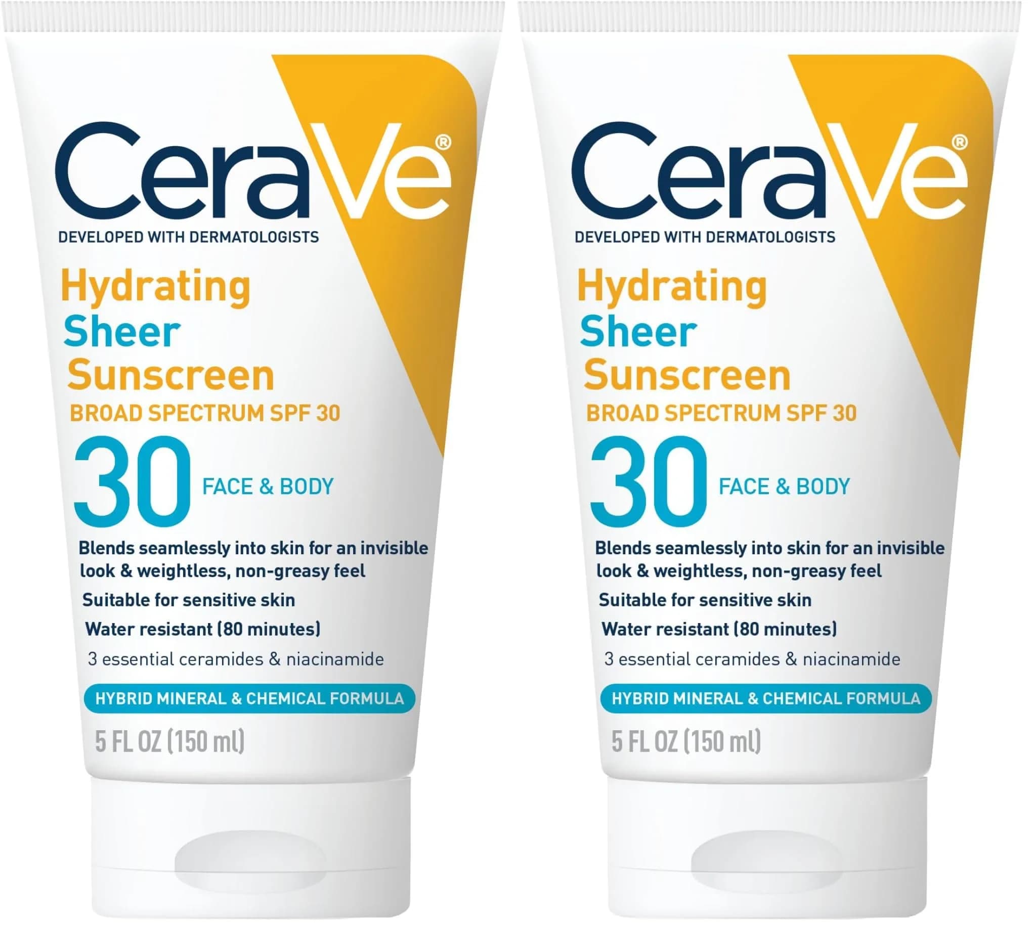CeraVe Hydrating Sheer Sunscreen SPF 30 296 ml (10 Fl Oz) | Mineral & Chemical Blend, Zinc Oxide, Hyaluronic Acid, Fragrance-Free - main product image