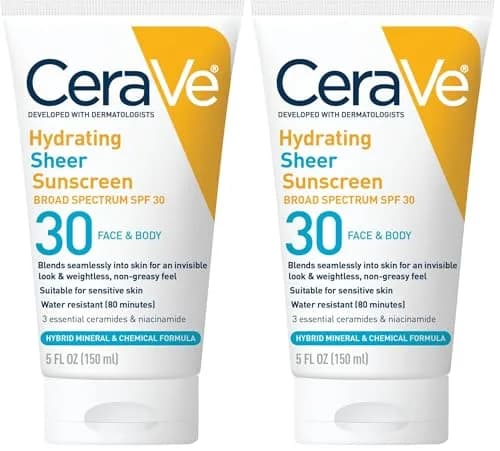 CeraVe Hydrating Sheer Sunscreen SPF 30, 10 Fl Oz (Pack of 2) | Mineral & Chemical Hybrid with Hyaluronic Acid & Ceramides thumbnail 1
