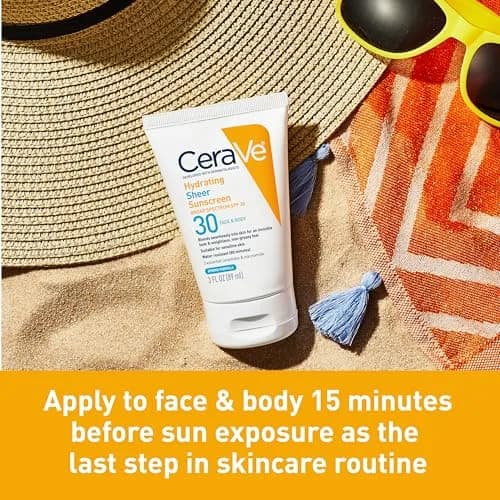 CeraVe Hydrating Sheer Sunscreen SPF 30, 10 Fl Oz (Pack of 2) | Mineral & Chemical Hybrid with Hyaluronic Acid & Ceramides thumbnail 2