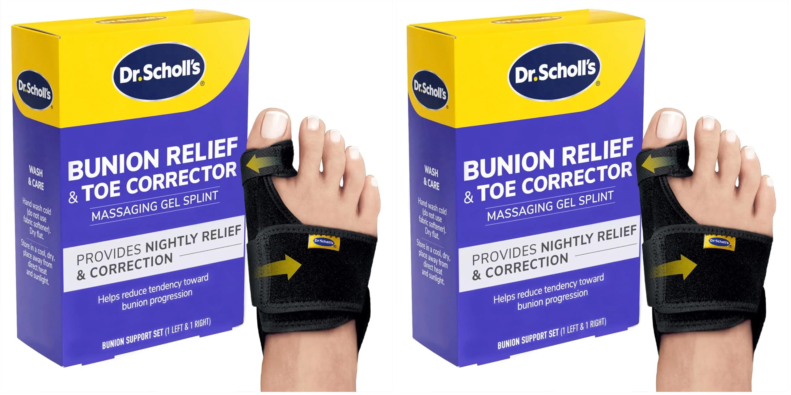 Dr. Scholl's Bunion Relief & Toe Corrector Gel Splint for Women & Men | Night Pain Relief & Toe Alignment — Black