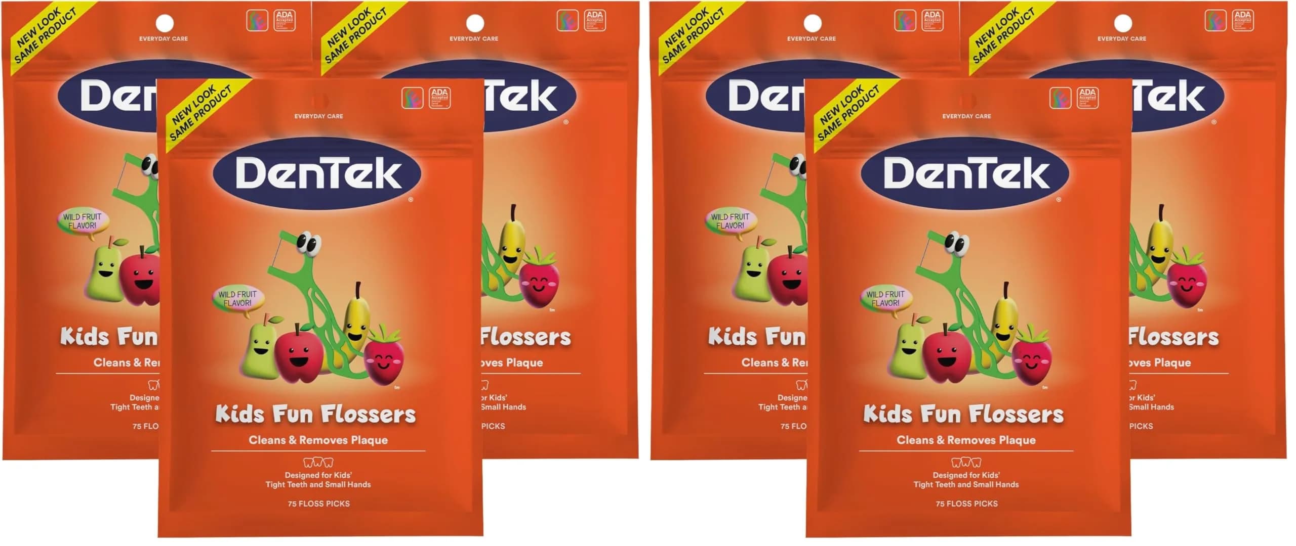 DenTek Kids Fun Flossers Wild Fruit Flavor 75 Count Pack of 6 | ADA Accepted Floss Picks for Kids - main product image