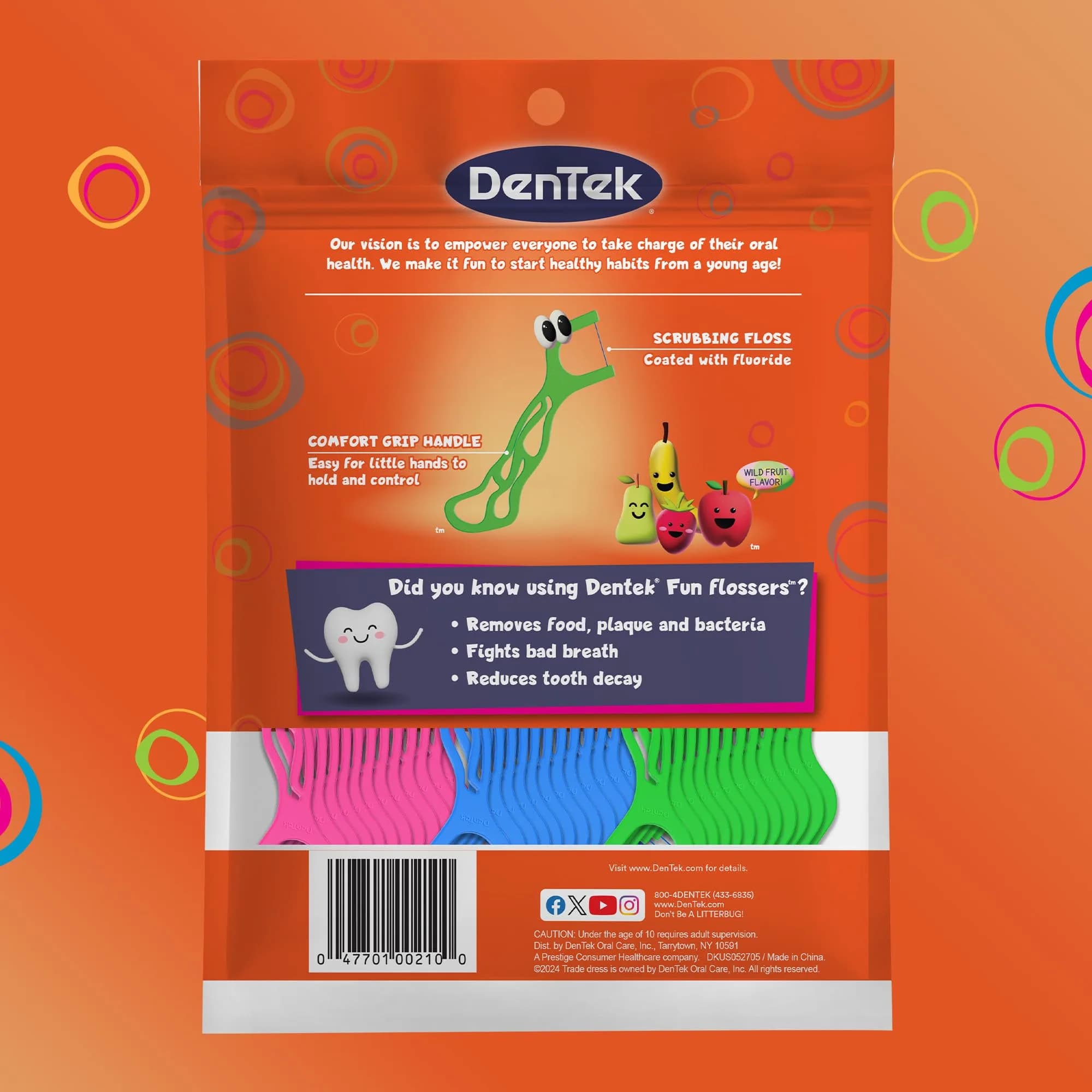 DenTek Fun Flossers Kids Floss Picks Wild Fruit Flavor 450 Count (Pack of 6) | Dentist Recommended for Ages 10 and Under - view 8