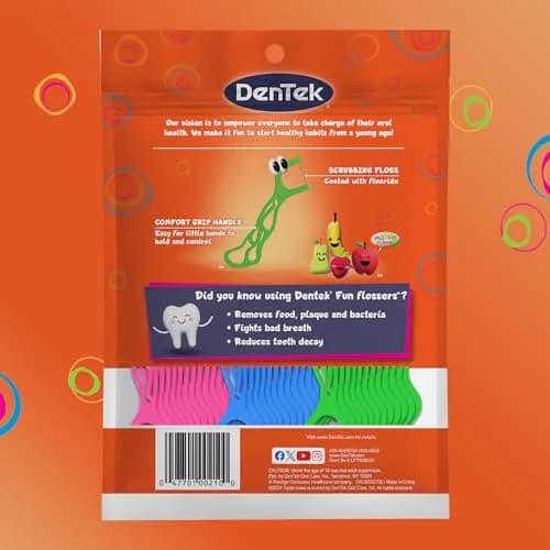 DenTek Fun Flossers Kids Floss Picks Wild Fruit Flavor 450 Count (Pack of 6) | Dentist Recommended for Ages 10 and Under thumbnail 8