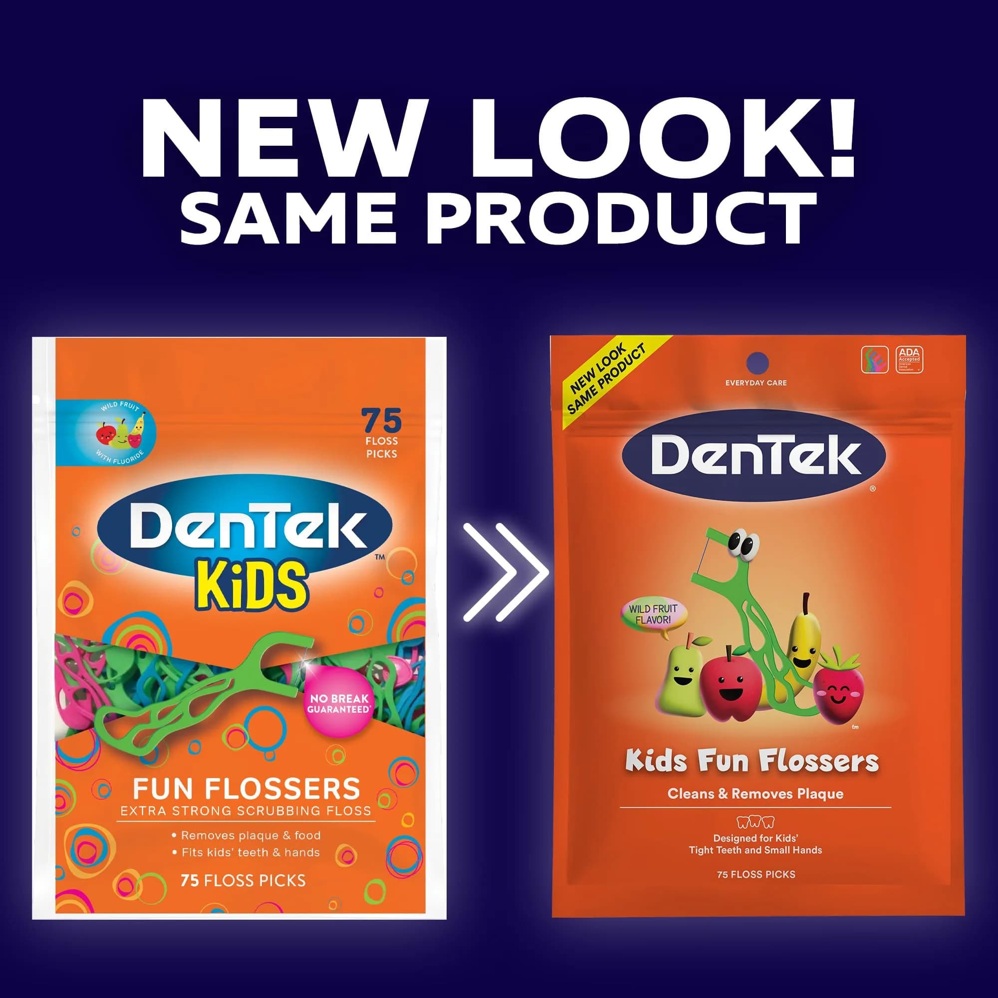 DenTek Kids Fun Flossers Wild Fruit Flavor 75 Count Pack of 6 | ADA Accepted Floss Picks for Kids - view 2