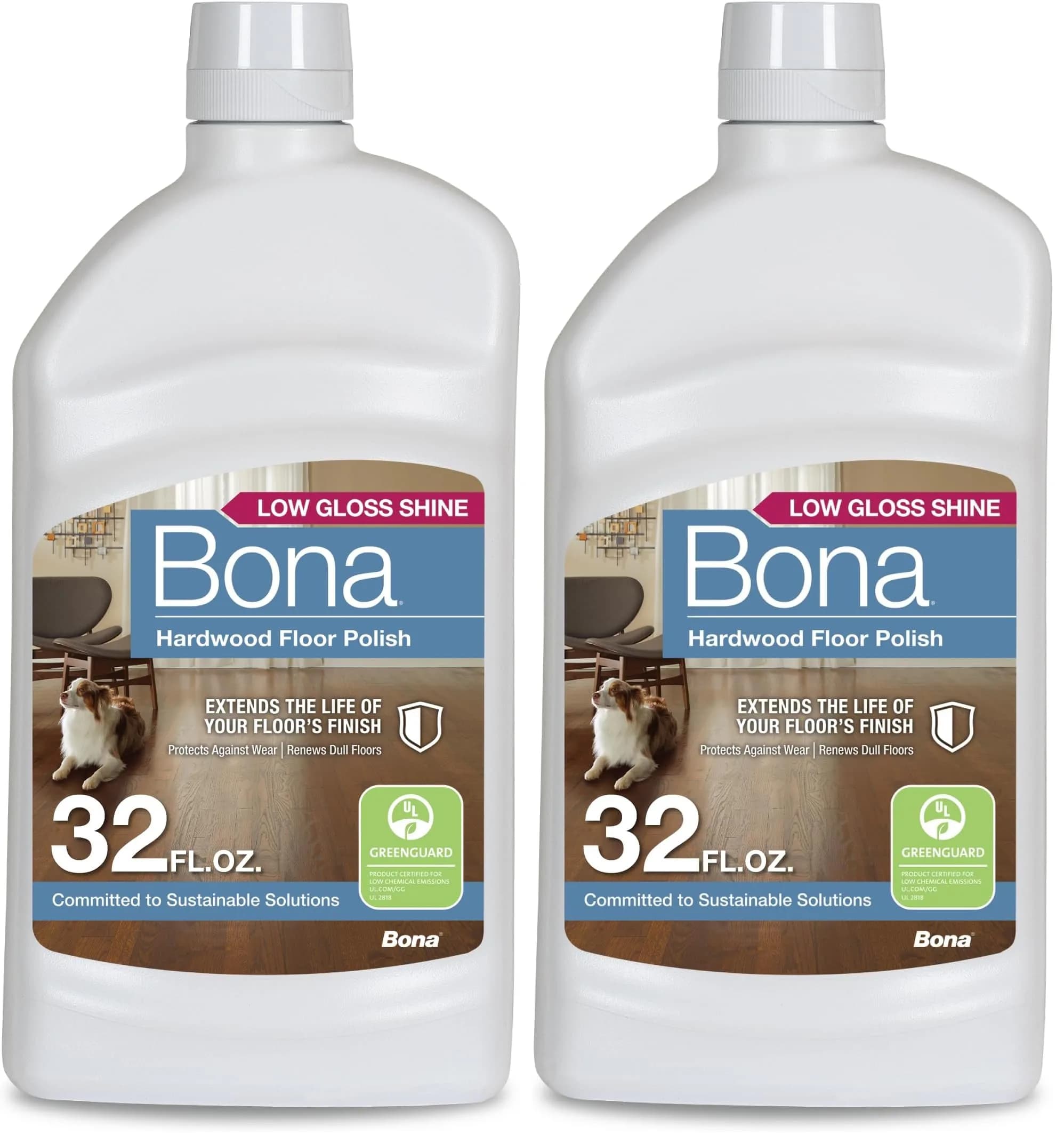 Bona Hardwood Floor Polish Low Gloss Shine 2x32 fl oz (64 fl oz Total) | Protects and Renews Dull Flooring - main product image