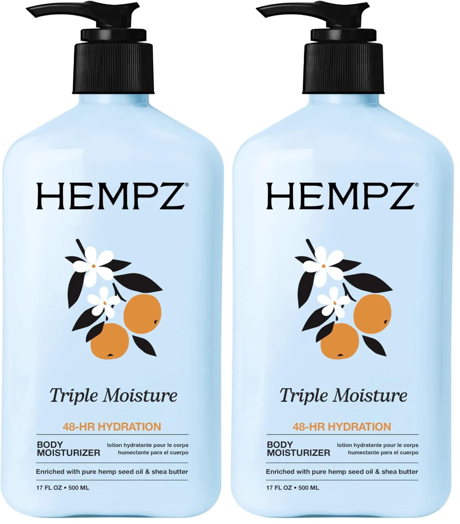 Hempz Triple Moisture Body Moisturizer with Vitamin C & Hemp Seed Oil, 1 L (34 Fl Oz) | Pack of 2 - main product image