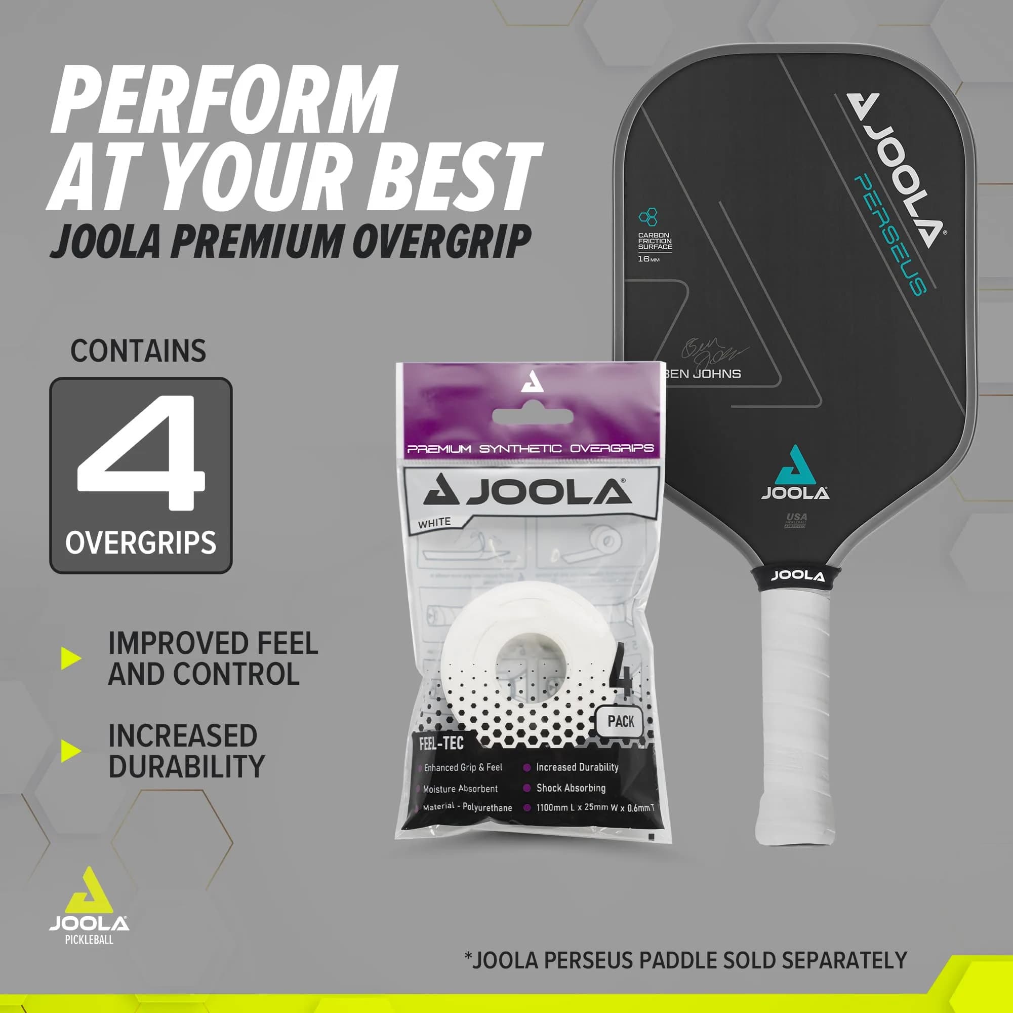 JOOLA White Pickleball Overgrip Set of 4 | Tacky, Moisture-Absorbent, Universal Fit - view 2