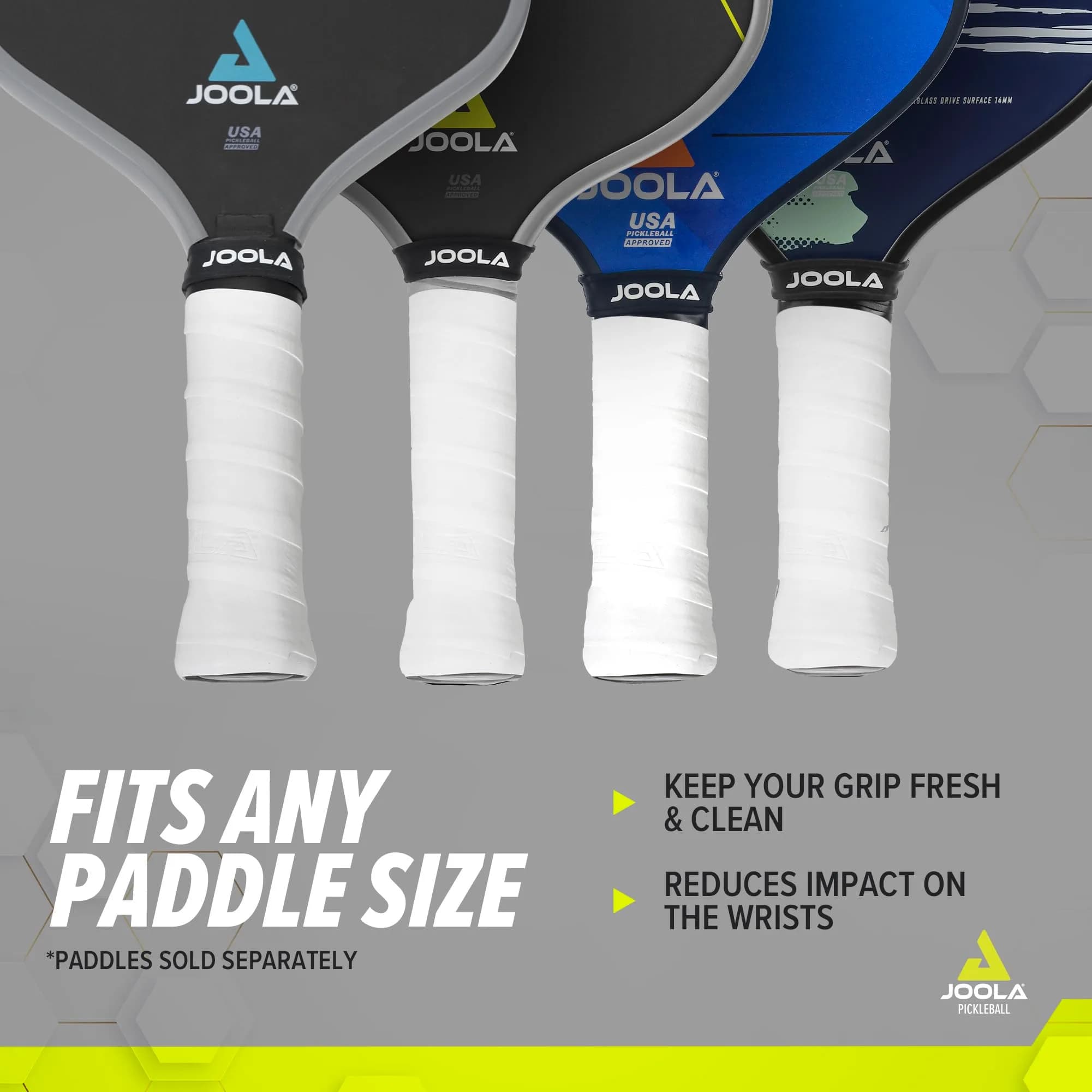 JOOLA White Pickleball Overgrip Set of 4 | Tacky, Moisture-Absorbent, Universal Fit - view 3