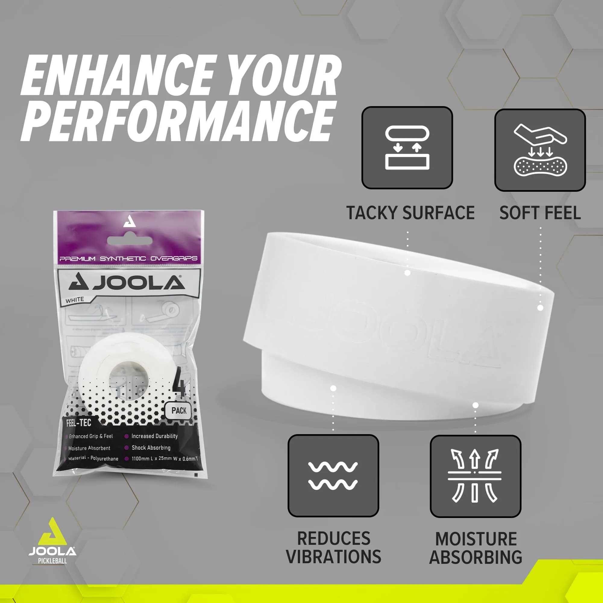 JOOLA White Pickleball Overgrip Set of 4 | Tacky, Moisture-Absorbent, Universal Fit - view 4