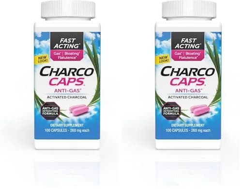 Charcocaps Fast Acting Gas Relief Activated Charcoal Capsules 200 Count (100 Count Pack of 2) | Drug-Free Detoxifying Formula for Bloating & Flatulence thumbnail 1