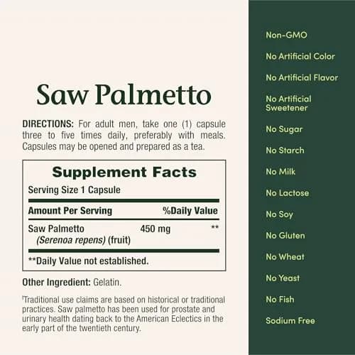 Nature's Bounty Saw Palmetto Capsule Herbal Supplement 450 mg (200 Count) | Supports Prostate & Urinary Health thumbnail 6