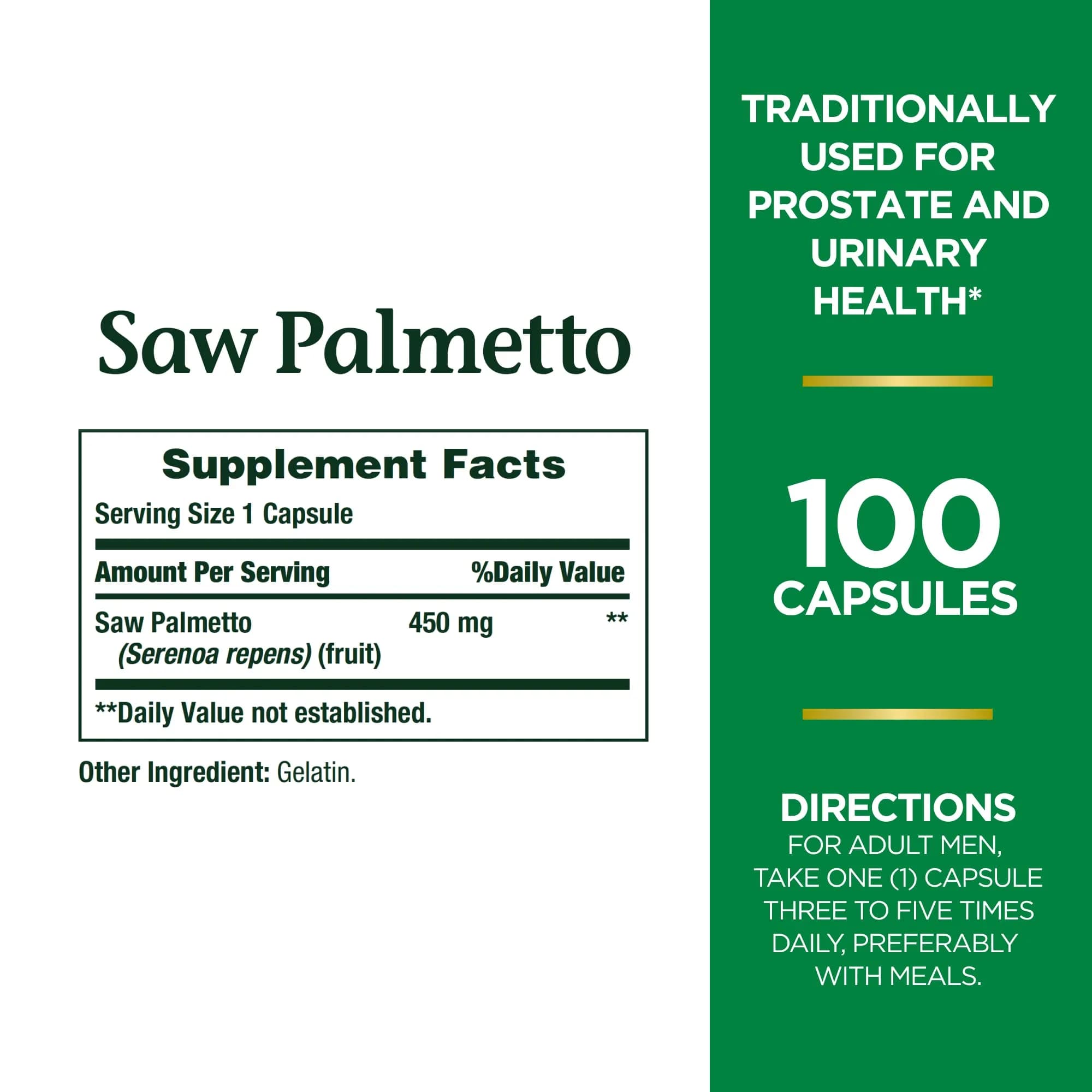 Nature's Bounty Saw Palmetto Capsule Herbal Supplement 450 mg (200 Count) | Supports Prostate & Urinary Health - view 2