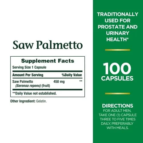 Nature's Bounty Saw Palmetto Capsule Herbal Supplement 450 mg (200 Count) | Supports Prostate & Urinary Health thumbnail 2