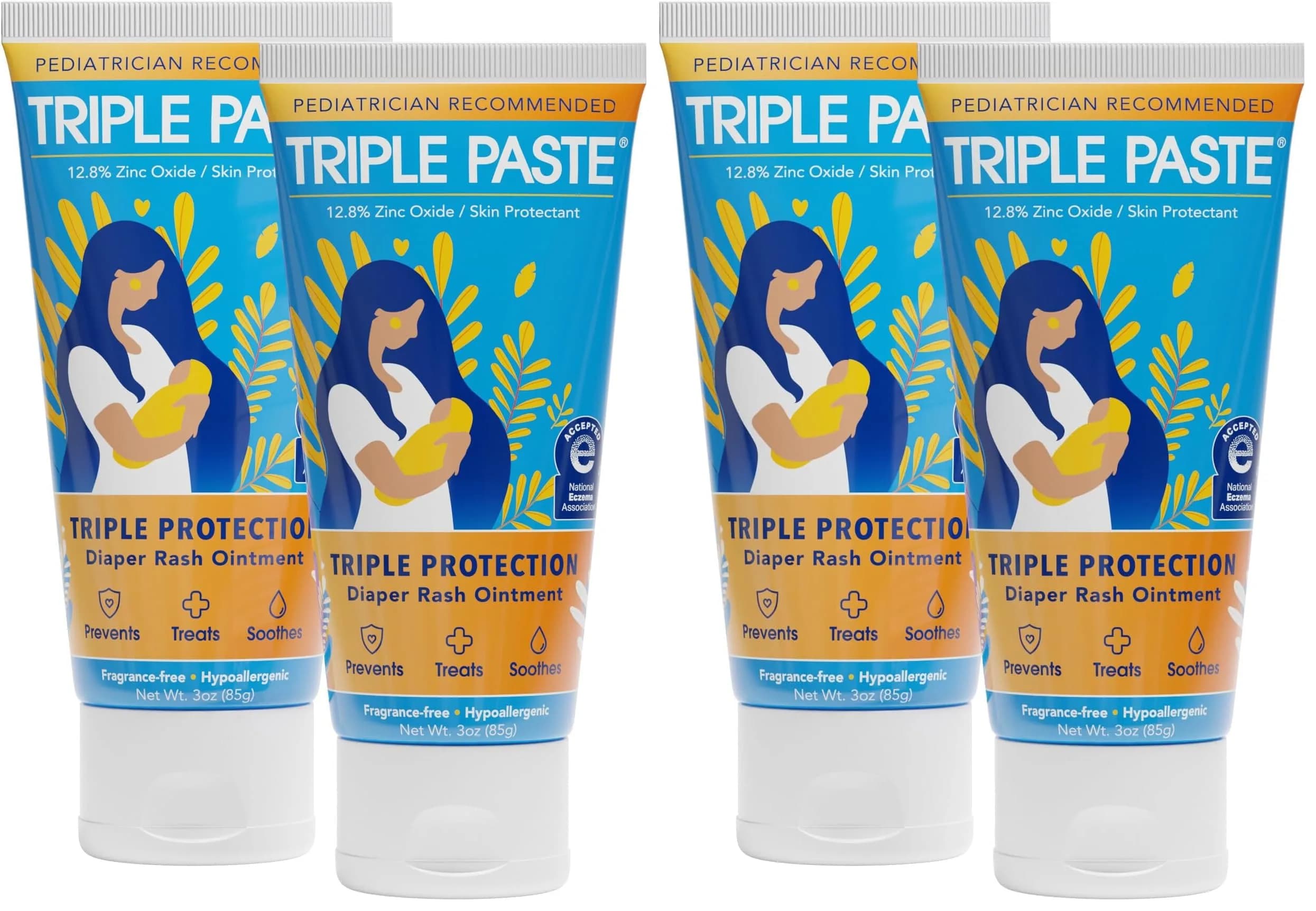 Triple Paste Diaper Rash Cream 3 Oz (Pack of 4) | Pediatrician-Recommended Zinc Oxide Ointment for Sensitive Skin - main product image