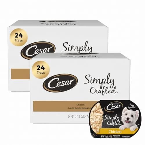 Cesar Simply Crafted Adult Wet Dog Food Toppers for Dry Food, Chicken, 1.3 oz Tub | Real Chicken & Natural Ingredients thumbnail 1