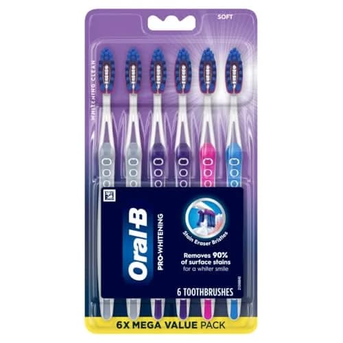Oral-B 3D White Deep Stain Remover Toothbrushes 6 Count | Removes 90% Surface Stains, Whitens Teeth, Deep Reach, Gentle on Gums thumbnail 6