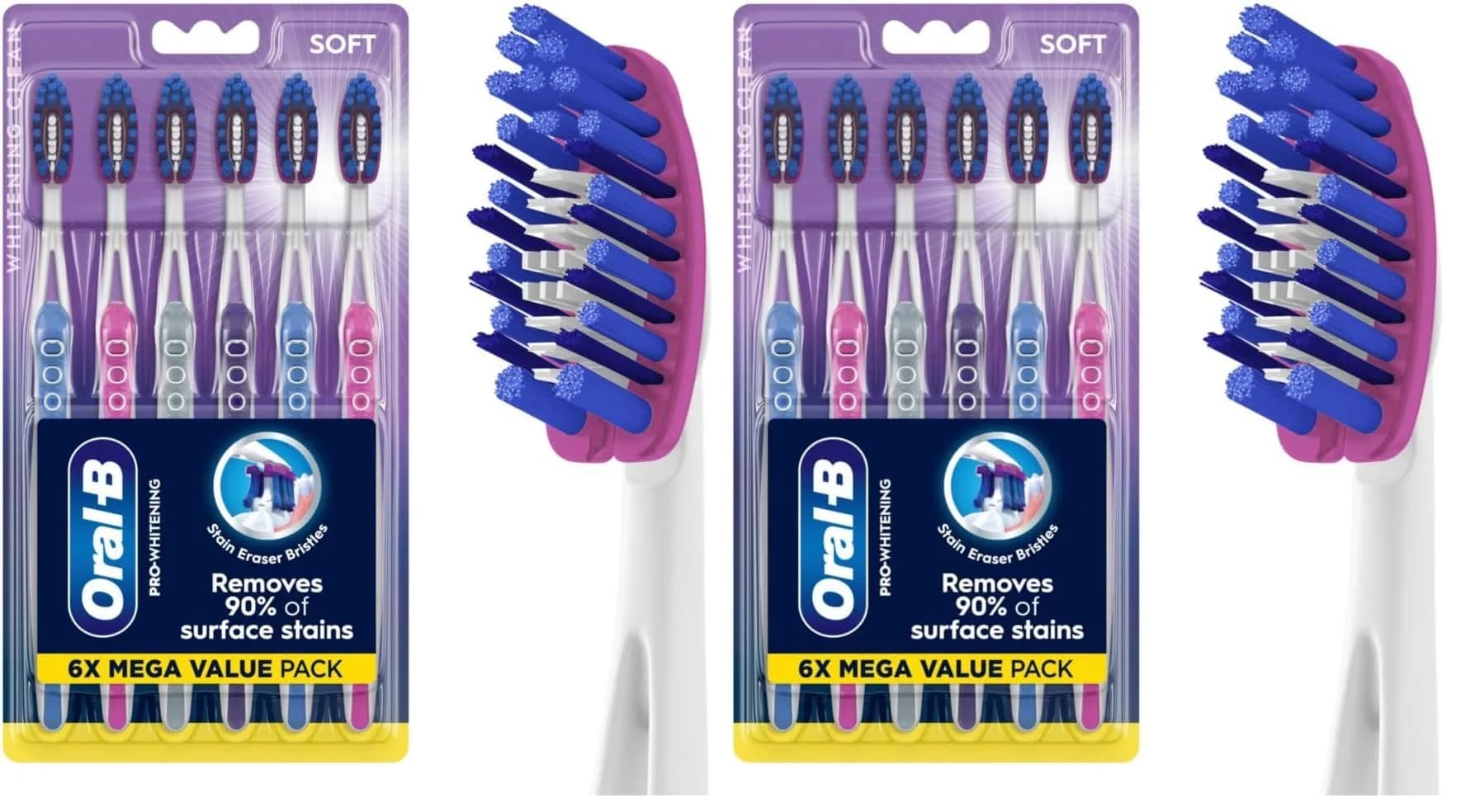 Oral-B 3D White Deep Stain Remover Toothbrushes 6 Count | Removes 90% Surface Stains, Whitens Teeth, Deep Reach, Gentle on Gums